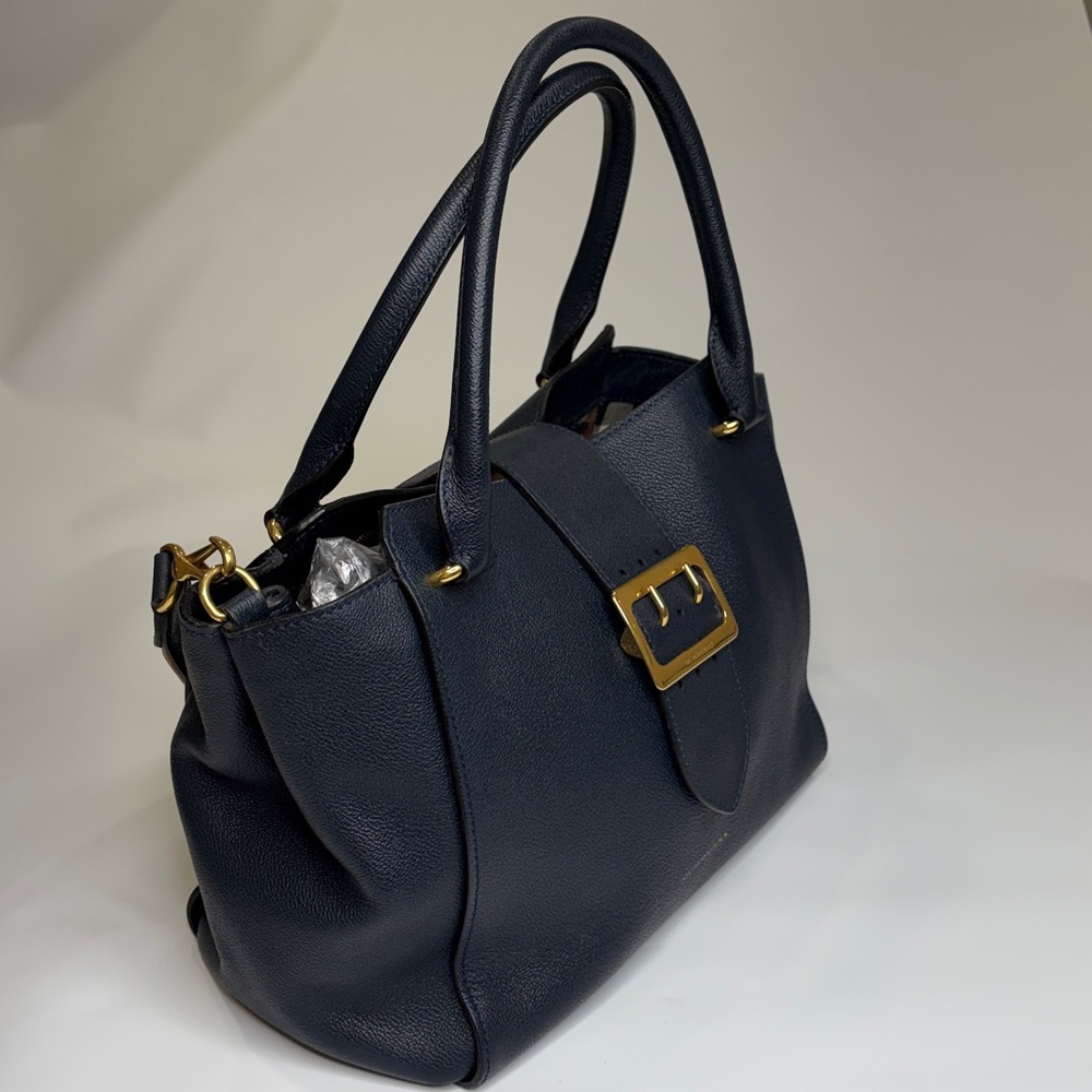 BURBERRY Blue Grained Leather Medium Buckle Tote Bag - Picture 11 of 16